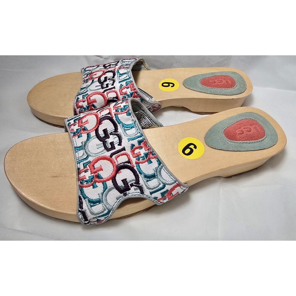 NWT UGG Australia Multicolor Logo Slide Sandals Women's Fabric Upper 9